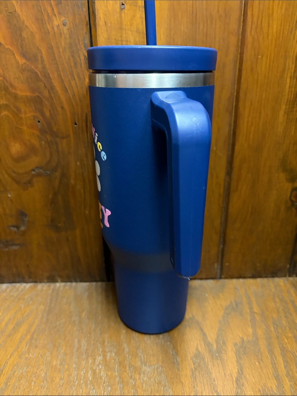 Life Is Good Blue Daisy Travel Tumbler with Handle and Straw - Picture 4 of 7